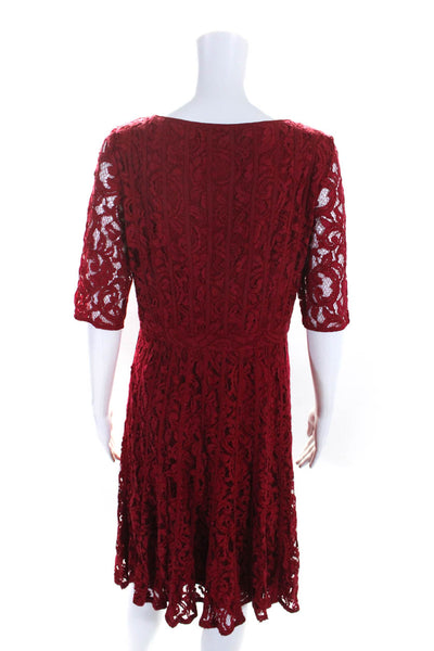 Adrianna Papell Womens Half Sleeve Boat Neck Lace A Line Dress Red Size 8