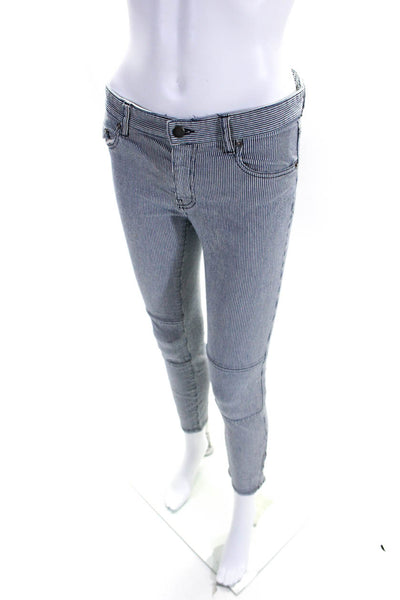 Nili Lotan Womens Mid Rise Striped Cropped Skinny Jeans Blue White Size 2