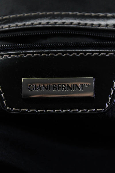 Giani Bernini Womens Leather Trim Canvas Rolled Handle Tote Handbag Black Brown