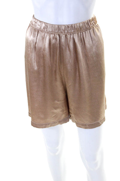 Enza Costa Womens Satin Elastic Waist High Rise Wide Leg Shorts Champagne Size 3