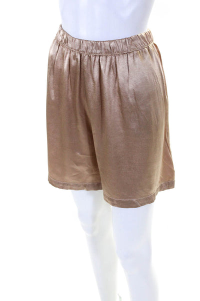 Enza Costa Womens Satin Elastic Waist High Rise Wide Leg Shorts Champagne Size 3