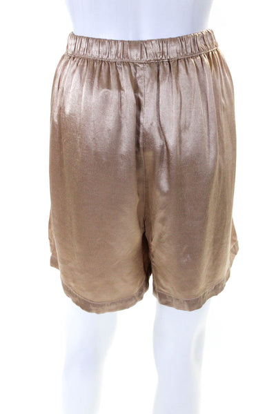 Enza Costa Womens Satin Elastic Waist High Rise Wide Leg Shorts Champagne Size 3