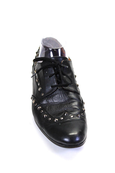 Sandro Women's Round Toe Lace Up Studs Leather Oxford Shoes Black Size 40