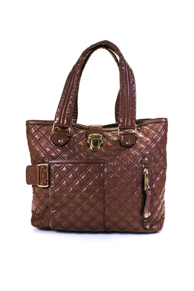 Marc Jacobs Womens Brown Leather Quilted Large Shoulder Tote Bag Handbag