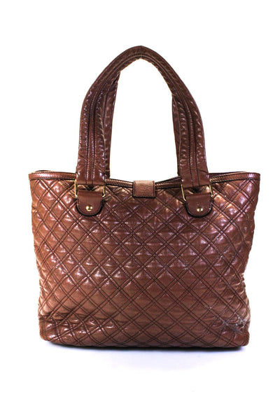 Marc Jacobs Womens Brown Leather Quilted Large Shoulder Tote Bag Handbag