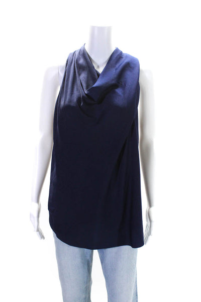 Helmut Lang Womens Sleeveless Cowl Neck Back Zip Blouse Blue Size M