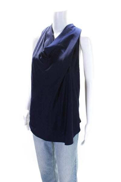 Helmut Lang Womens Sleeveless Cowl Neck Back Zip Blouse Blue Size M