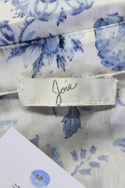 Joie Womens Cotton Silk Floral Print Button Down Blouse White Blue Size S