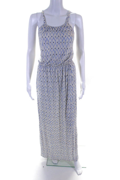 Joie Womens Sleeveless Scoop Neck Abstract Printed Maxi Dress White Blue Small