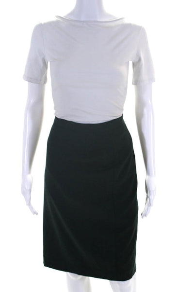 Escada Womens Back Zip Knee Length Pencil Skirt Green Wool Size IT 44