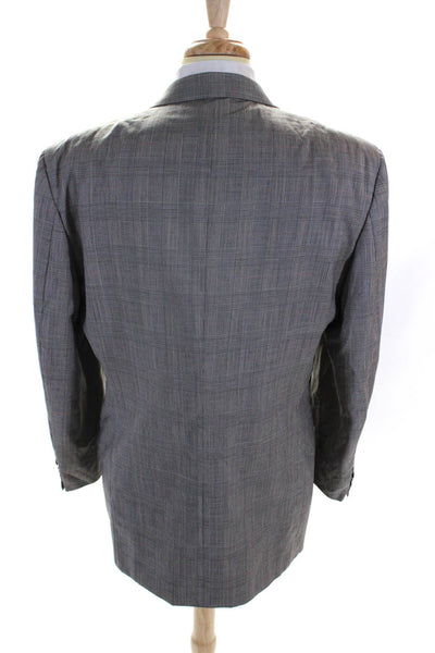 Valentino Uomo Mens Three Button Notched Lapel Glen Plaid Blazer Jacket Gray 43L