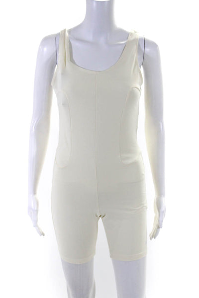 Nike Women's Scoop Neck Sleeveless Fitted Short Romper Cream Size S