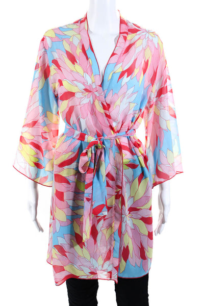 Josie Women's Round Neck Long Sleeves Tie Waist Multicolor Robe Size S