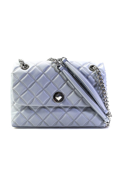 Kate Spade New York Womens Light Blue Quilted Flap Shoulder Bag Handbag