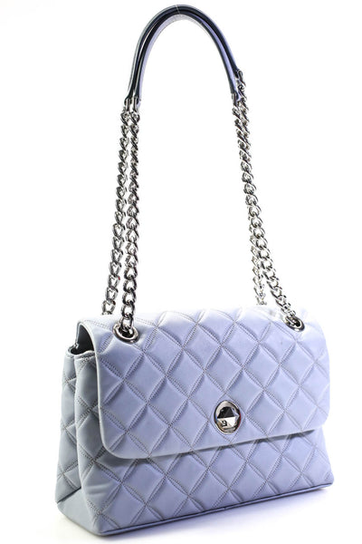 Kate Spade New York Womens Light Blue Quilted Flap Shoulder Bag Handbag