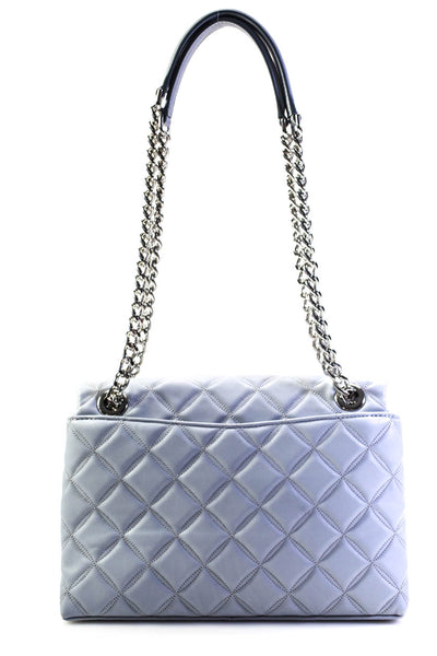 Kate Spade New York Womens Light Blue Quilted Flap Shoulder Bag Handbag