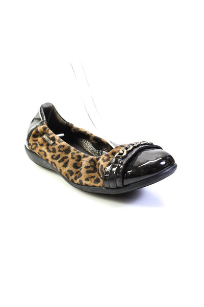 Mephisto Womens Slip On Cap Toe Leopard Print Ballet Flats Brown Suede Size 7.5