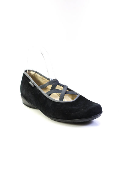 Mephisto Womens Slip On Round Toe Strappy Ballet Flats Black Suede Size 8