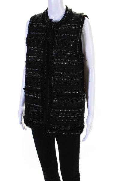 Rachel Zoe Womens Tweed Chain Fringe Detail Open Front Vest Black Size M