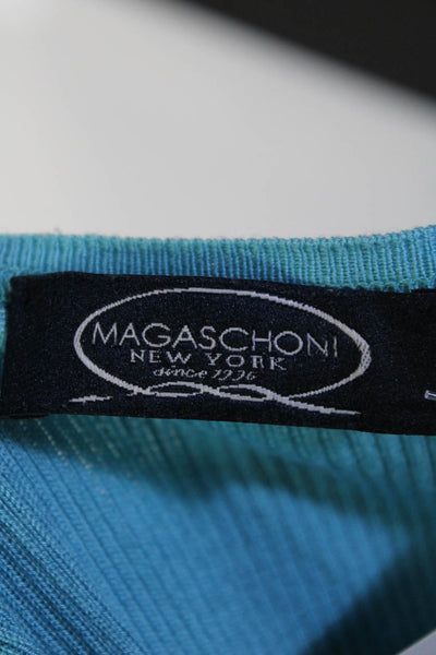 Magaschoni Womens Silk Ribbed Knit Scoop Neck Tank Top Blue Size S