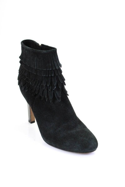 Isola Womens Side Zip Block Heel Fringe Booties Black Suede Size 9.5