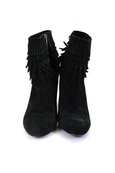 Isola Womens Side Zip Block Heel Fringe Booties Black Suede Size 9.5