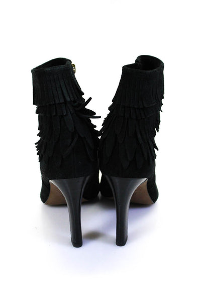 Isola Womens Side Zip Block Heel Fringe Booties Black Suede Size 9.5