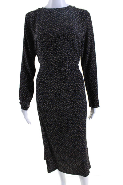 No 6 Store Womens Black Multi Printed Silk Belt Long Sleeve Shift Dress Size 2