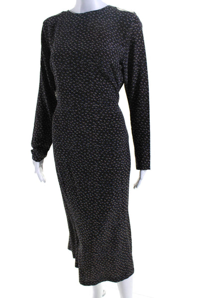 No 6 Store Womens Black Multi Printed Silk Belt Long Sleeve Shift Dress Size 2