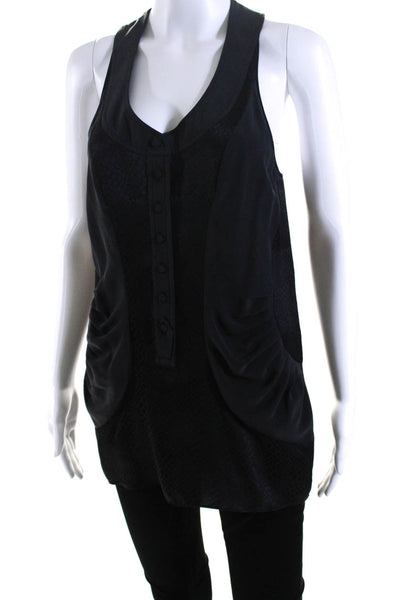 Balenciaga Silk Womens Black Silk Printed Drape Sleeveless Blouse Top Size 38