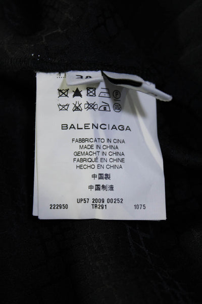 Balenciaga Silk Womens Black Silk Printed Drape Sleeveless Blouse Top Size 38