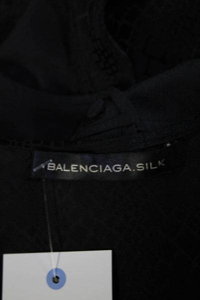 Balenciaga Silk Womens Black Silk Printed Drape Sleeveless Blouse Top Size 38