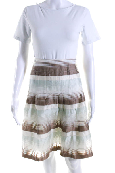 Akris Punto Womens Green Brown Cotton Striped Knee Length A-Line Skirt Size 14