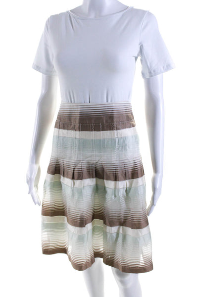 Akris Punto Womens Green Brown Cotton Striped Knee Length A-Line Skirt Size 14