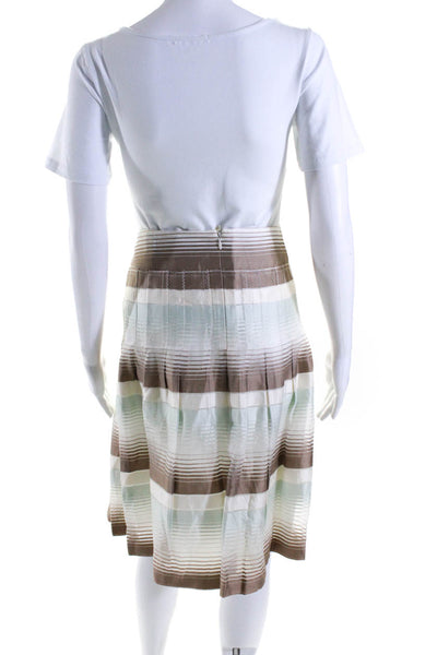 Akris Punto Womens Green Brown Cotton Striped Knee Length A-Line Skirt Size 14