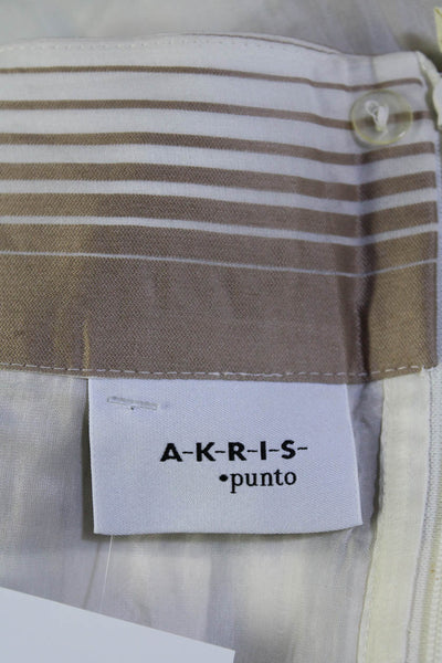 Akris Punto Womens Green Brown Cotton Striped Knee Length A-Line Skirt Size 14