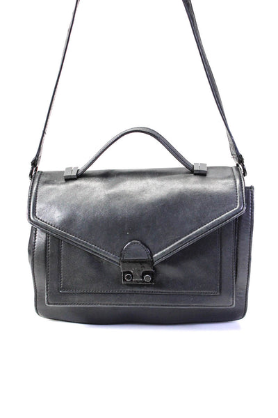 Loeffler Randall Womens Leather Push Lock Envelope Shoulder Handbag Black