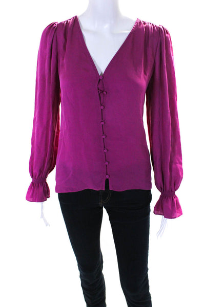 Joie Womens Silk Long Sleeve V Neck Button Down Blouse Fuschia Size S