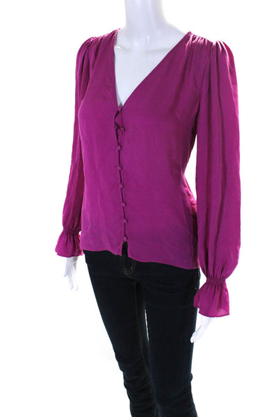 Joie Womens Silk Long Sleeve V Neck Button Down Blouse Fuschia Size S