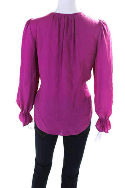 Joie Womens Silk Long Sleeve V Neck Button Down Blouse Fuschia Size S