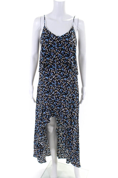 Intermix Womens Silk Floral Print Layered Sleeveless High Low Dress Blue Size P