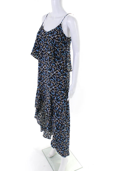 Intermix Womens Silk Floral Print Layered Sleeveless High Low Dress Blue Size P