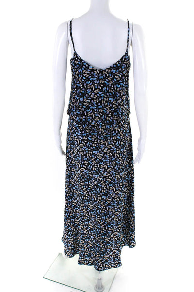 Intermix Womens Silk Floral Print Layered Sleeveless High Low Dress Blue Size P