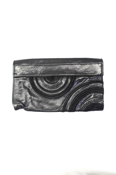 R&Y Augousti Womens Leather Snake Skin Stingray Buckled Clutch Handbag Black