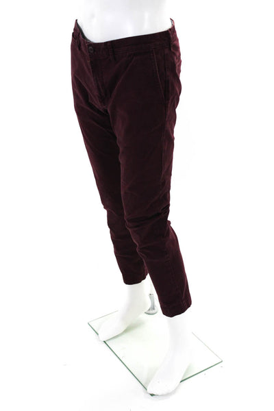 J Crew Men's Button Closure Chino Straight Leg Dress Pant Burgundy Size 32