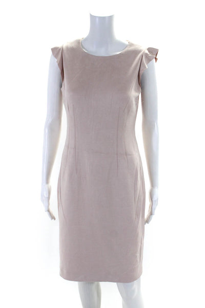 Elie Tahari Womens Blush Pink Crew Neck Ruffle Cap Sleeve Shift Dress Size 6