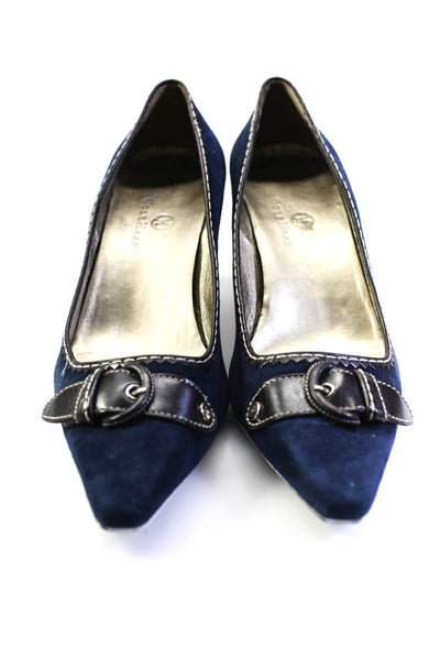 Cole Haan Womens Cone Hele Pointed Square Toe Pumps Blue Suede Size 7.5M