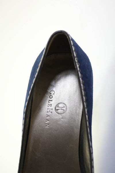 Cole Haan Womens Cone Hele Pointed Square Toe Pumps Blue Suede Size 7.5M