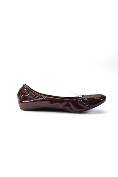 Lanvin Womens Dark Red Leather Ballet Flats Shoes Size 9.5