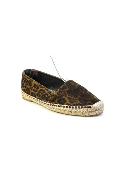 Saint Laurent Womens Brown Leopard Print Espadrille Loafer Shoes Size 10